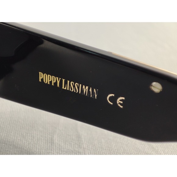Poppy Lissiman Stevie Black Acetate Rectangle Sunglasses Gold Logo 50-23-145
